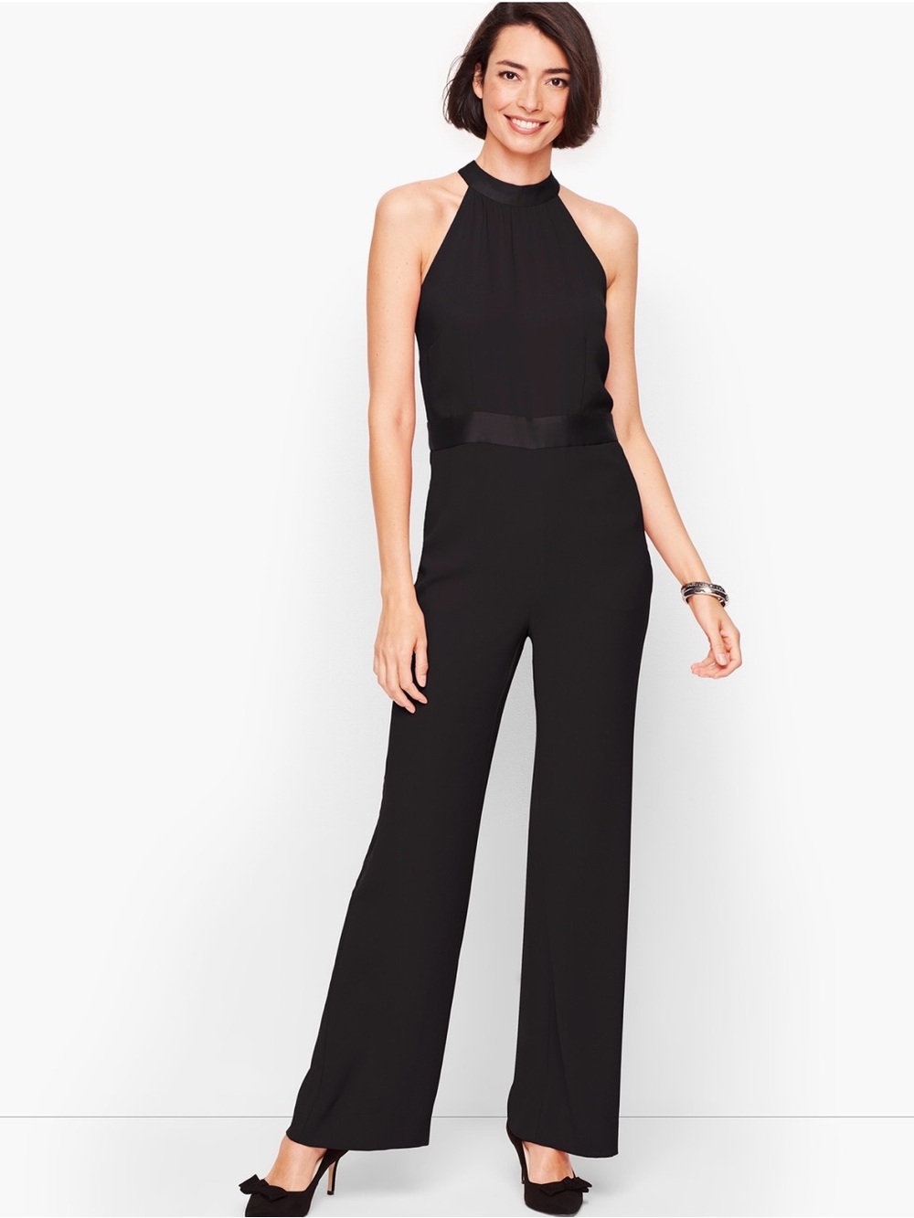 Talbots Black Woman’s Size 6 Halter Romper One Piece Jumpsuit Bow